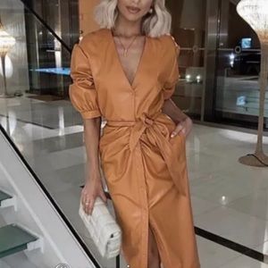 Zara orange faux leather dress size medium